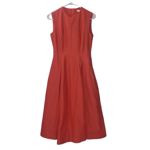 COS Fit Flare Dress Cotton Silk Blend Orange Midi Sleeveless Zip Sz 34 (US 2-4) - Picture 1 of 13